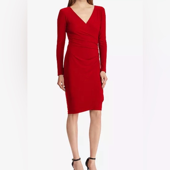 Lauren Ralph Lauren Red Faux-Wrap Matte Jersey Dress - Size 2 - Picture 8 of 9